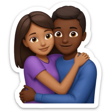 carmel girl with dark brown and tall darkskin black boy hugging  sticker