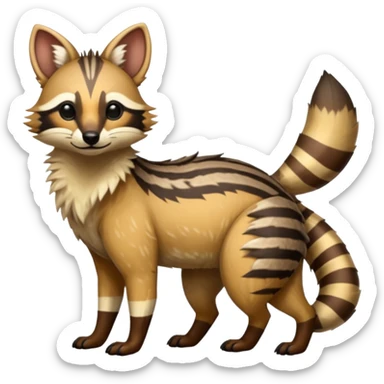 Shiny Glossy Aardwolf-Maned-Numbat-Tanuki-Genet-Bobcat-fusion-animal-hybrid-creature, full body sticker