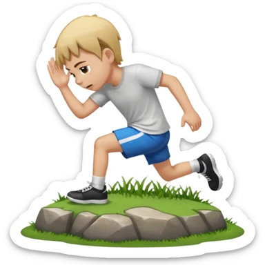 Person slipping on wet grass and hitting head on rock sticker