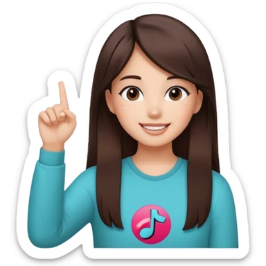 Girl with tiktok logo point up with one finger and dark brown hair sticker