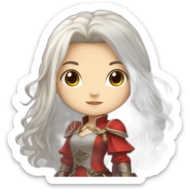 rpg-girl-with-long white-hair and red dress like chibi sticker