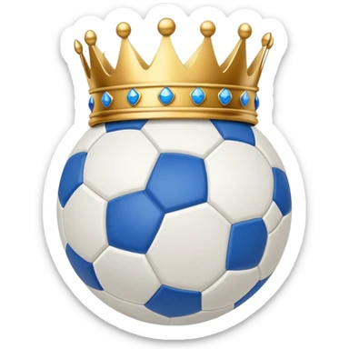Real Madrid inspired white soccer ball with gold and blue accents and a crown on top sticker