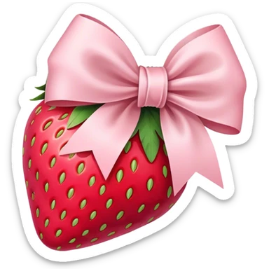 strawberry wrapped in pale pink bow sticker
