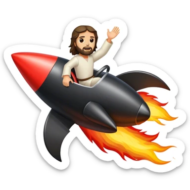 jesus driving fine black rocket with fire color france sticker