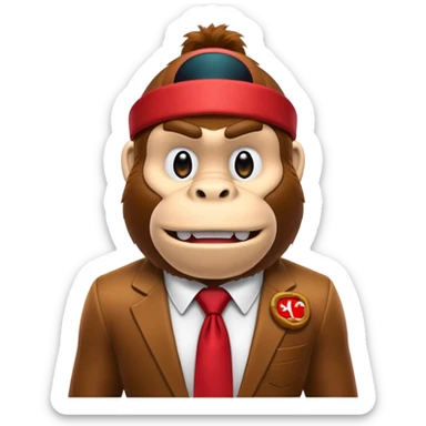Donkey Kong🦍 with red tie with his initials (DK) on sticker