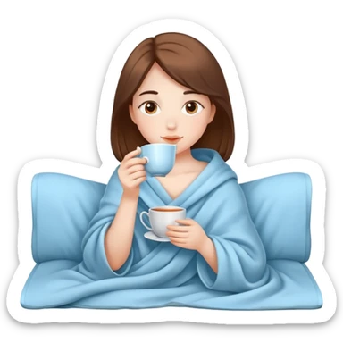 girl drinking tea in a light blue blanket sticker