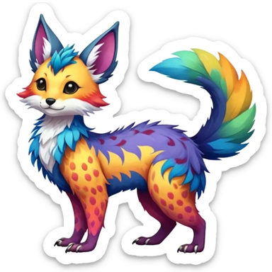 Feral Rare Fantasy vibrant colorful Vernid-Trico-species by LiLaiRa, random markings, tufted tail, tufted ears, full body sticker