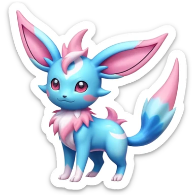 lush pastel-bright-vibrant warm-colored modern colorful neon-colored Fakémon-Digimon-Sylveon-Vaporeon-Pokémon-creature (full body) sticker