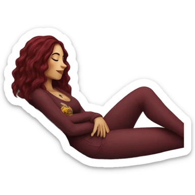 Beautiful tattooed burgundy long haired woman napping on sofa sticker