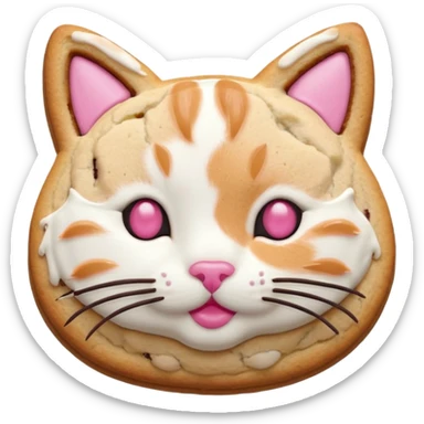 cat-shaped cookie with whiskers and a pink nose sticker