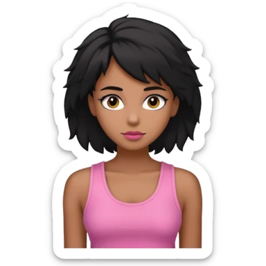 chica morena , corte de cabello negro y un poco despeinado, con una blusa de tirantes simple, rosa y coquette sticker