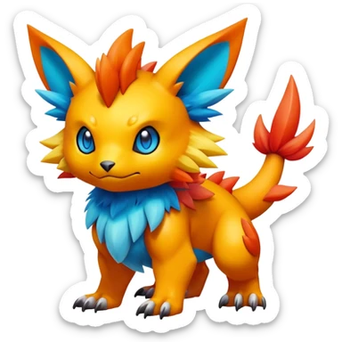 Colorful Vibrant Unique Pokémon-Digimon-Fakémon-hybrid-creature (full body) sticker
