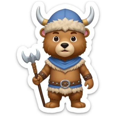 a cartoon Viking fully body bear with horned cap sticker