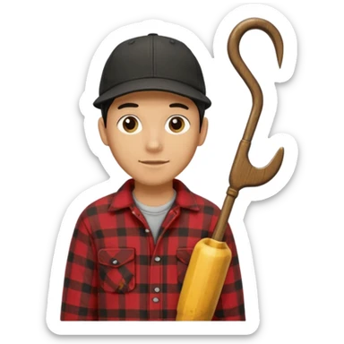 vit Ung man med svart keps röd gul rutig flanellskjorta hållandes en båtshake med stor torsk sticker