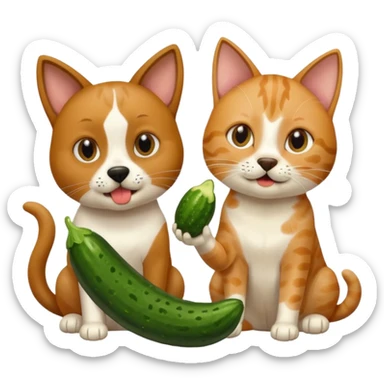 Köpekin yaninda kedi ikside hiyar yesin sticker