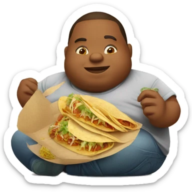 À fat boy eating a French tacos sticker