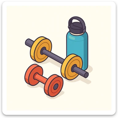 isometric 3d detailed icon of gym weights and a hydroflask, clean, modern, no text sticker