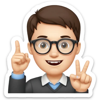 Nerd with glasses and one finger up and two teeth sticking out  sticker