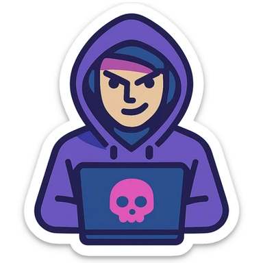 hacker character in purple hoodie, digital style sticker