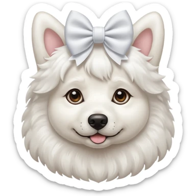 white dog with a white bow sticker