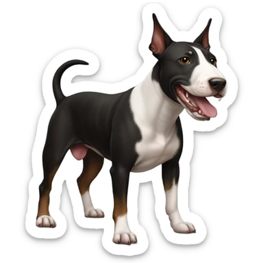 black and brown bull terrier with tongue sticker