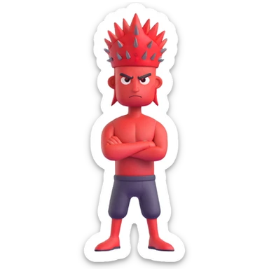 Sprunki character with red skin, wearing spikes on his head, standing confidently with arms crossed sticker