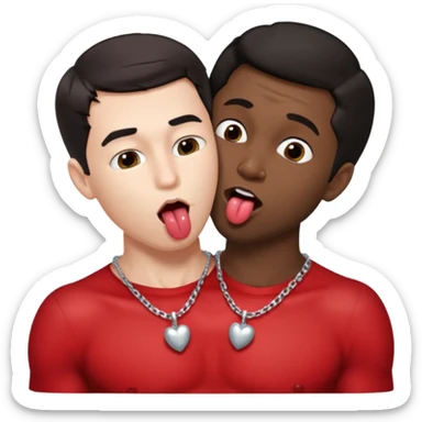 1 White adult male dark hair ,1 black adult male silver necklace, nude,kissing tongue open mouth  sticker