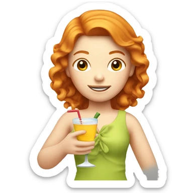 ginger girl on a cruise holding a drink sticker