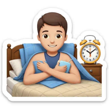 create emoji of a boy who is lying in the bed in the morning and its time to wake up  because the alarm went off he should smile  sticker