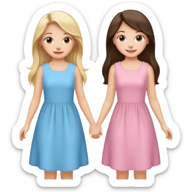 princess happy blonde girl in light blue dress and long haired brunette girl in light pink dress sticker