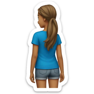 girl in a blue T-shirt stands with her back sticker