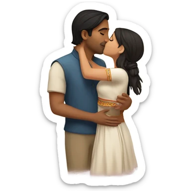 Indian man kissing white brunette girl sticker