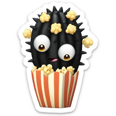 A black cactus holding a popcorn sticker