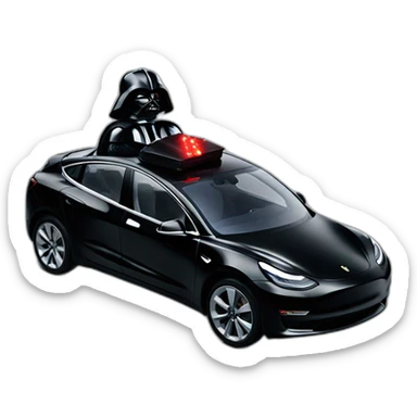 Darth Vader with lightsaver on riding a open top black Tesla Model 3 sticker
