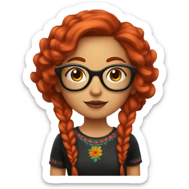 Mexican girl with big glasses with a little long red hair  sticker