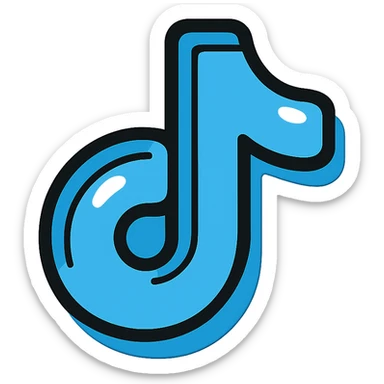 plump rounded TikTok logo in blue with bold black outlines, expressive shadows, glossy highlights, soft rounded corners, dimensional outlined style, no background sticker