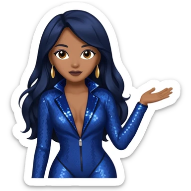 Monica, R&B Singer with long dark brown hair, dark blue sequin outfit sticker