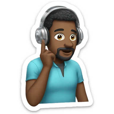 Podcaster talking into microphone wearing headphones sticker