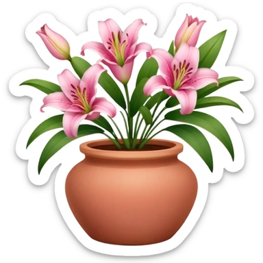 pink lily flowers in a clay pot sticker