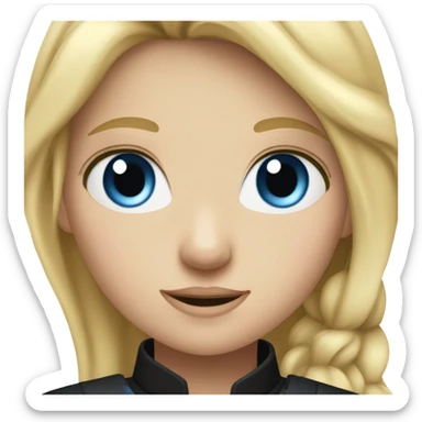 Blonde girl with blue eyes on a black horse sticker