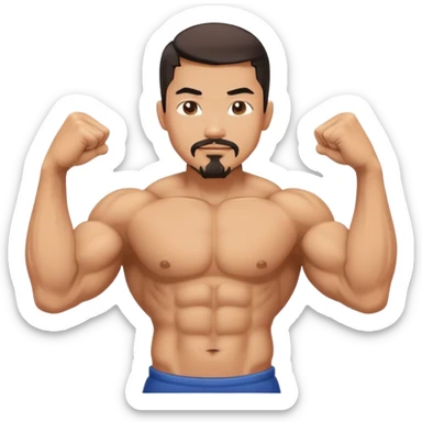 Asian man with goatee and biceps flexing sticker