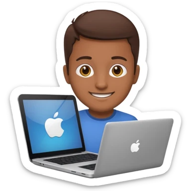 software engineer, casual wear, slightly brown skinned, with a laptop sticker