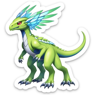 Shiny Futuristic Celestial Magical Ethereal Fakemon-Pokemon-Digimon-Spectrobes-Raptor-fusion, full body sticker