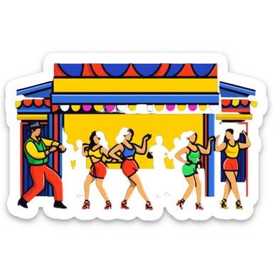 Colombian salsa night club with dancers, live band, and festive lights sticker