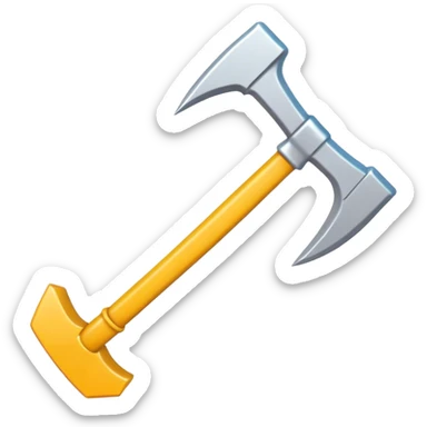 Clash of Clans aesthetic: Cinematic Playful Pixel 3D Pickaxe Portrait Emoji, rendered in a 3D vector-style similar to standard emojis with minimal shading and bold, simplified shapes. A compact, distinct form with signature details, softly glowing with a pixelated adventure charm. Simplified yet unmistakably iconic, highly detailed and consistent, glowing with a soft radiance and high shine. Stylized with a touch of classic pixel-art charm and a soft glowing outline, capturing the essence of a beloved gaming relic with a friendly, playful manner! sticker