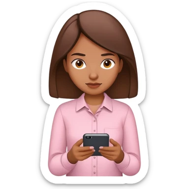 Medium brown woman in Light pink shirt texting sticker