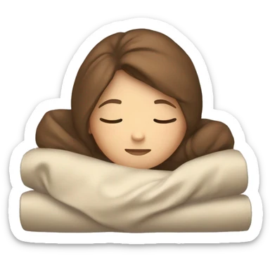 A white girl with brown hair is sleeping wrapped in a blanket sticker