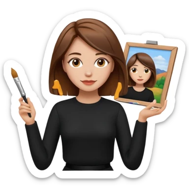 femme brune cheveux mi long noir artiste peintre sticker