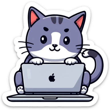 cute sticker of a cat typing on a laptop sticker