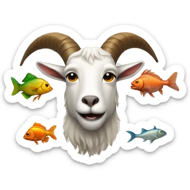 Goat, fishes and bull head sticker
